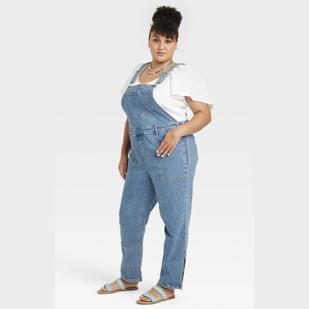 🆕 Ava & Viv Women's Plus Size Medium Wash Blue Denim Overalls